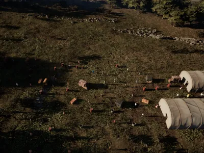 Late light, with the field mostly in shadow and the props down to dark shapes against it