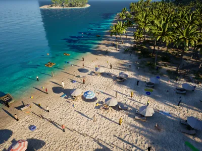 The shoreline on the diagonal, with the water shallow enough to read through to the sand